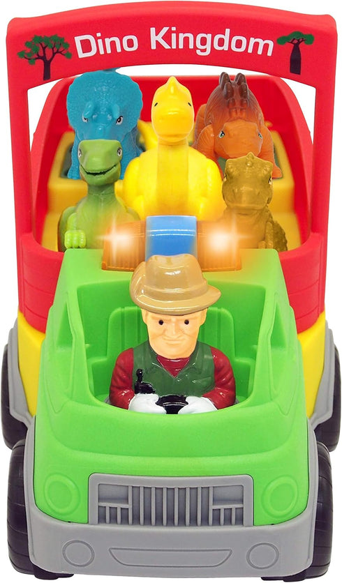 5 Kiddieland Dinosaur Safari Truck with Lights Sounds and Roaring Dinos Free-Wheeling Pretend Play Vehicle