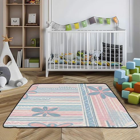 EtherSpher 1-Piecing 50'' 50''alfombrillas Boho Pink Blue Vintage Flowers Large Sturdy mat for Baby to Play on Floor