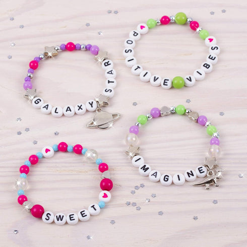 Make It Real: Block ‘N Rock Bracelets Kit - Create 4 Unique Letter Charm Bracelets, 147 Pieces