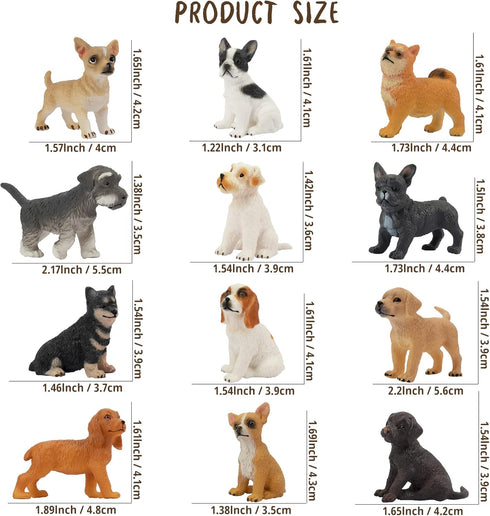Toymany 12PCS Mini Dog Figurines Toy Set, Realistic Detailed Plastic Puppy Figures, Cake Toppers Gift