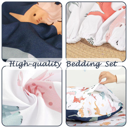 Set 4 Set Toddler Bedding for Boys, Piece Toddler Boy Bedding, Super Soft Crib Comforter Includes Comforter, Flat