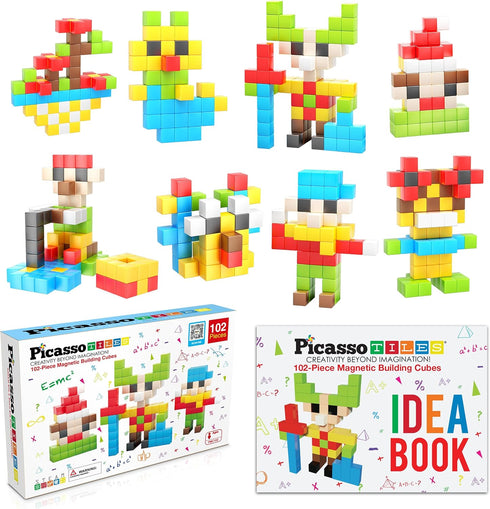 Picasso Cubes Kids 1” Magnetic Puzzle Cube, 102 Piece Mix & Match with FREE Idea Book, Sensory Toys