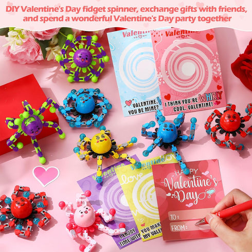 ShinyRelief 25 Pcs Valentine's Day Gifts for Kids Valentine Cards with Finger Fidget Toy Glow in The Dark DIY Stress