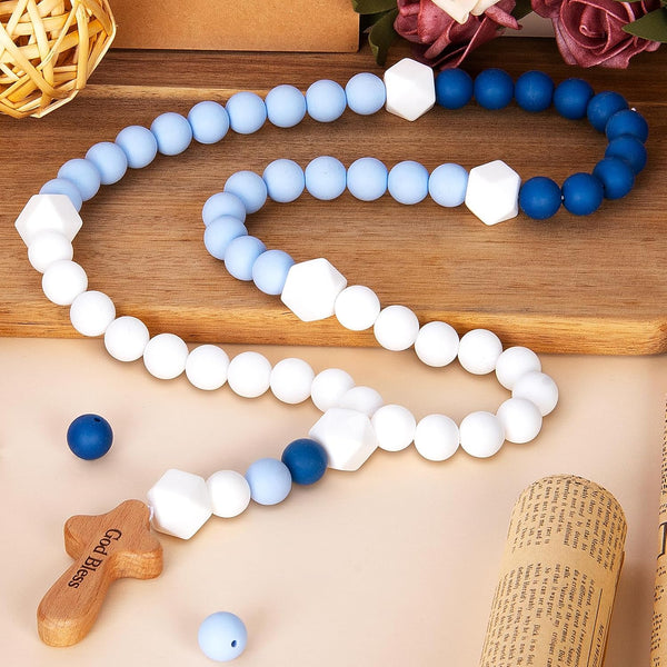 DGB Silicone Baby Rosary with Cross, Baptism Gift Baby Rosary Teether for Boy