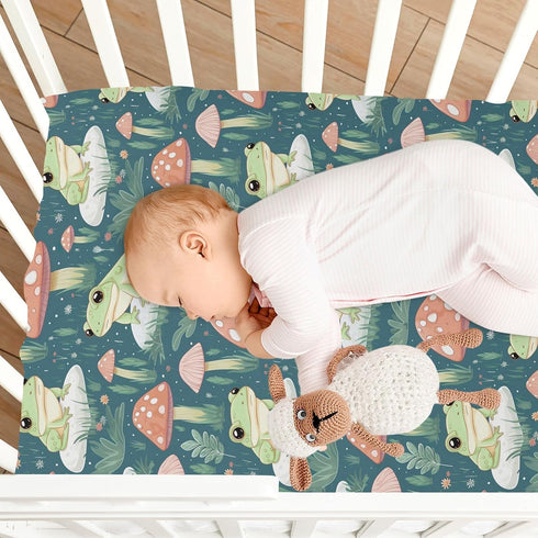 CHSIN 21216810 Fitted Crib Sheets Cute Frogs Mushroom Baby Crib Sheets for Boy & Girl Toddler Mattress Sheets
