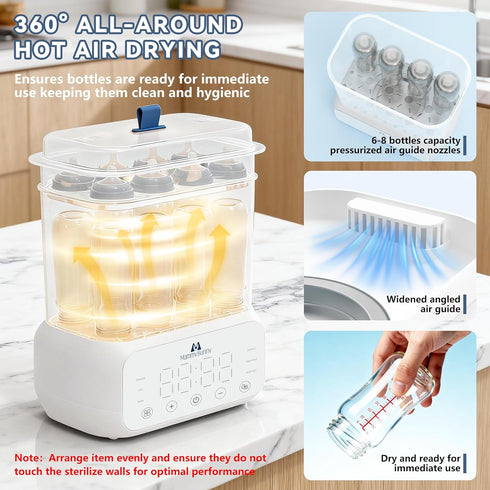 Mammy 3-in-1 6 68 Bunny Baby Bottle Sterilizer and Dryer Smart Modes with Fast Drying, Food Warmer & Storage Fits