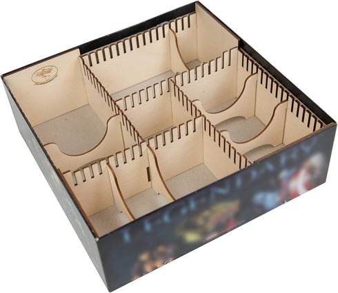 The Broken Token Marvel Legendary Compatible Game Organizer - Wood Storage Box with Trays & Dividers