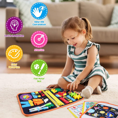 Montessori Busy Board for Toddlers 3+ Years Old, Educational Sensory Activity Board for Fine Motor Skills, Gift Toys