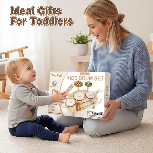 Set 2 3 4 9 1 3-5, 2-4 Vanplay Drum for Toddler - Toys for Year Old Girls Boy Gifts - in Wooden Montessori Musical