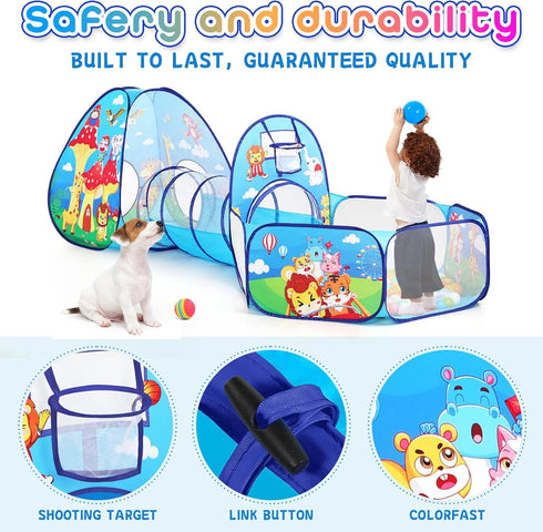 3 in 1 Kids Play Tent for Toddler with Baby Ball Pit, Play Tunnel, Indoor Outdoor Playhouse for Boys and Girls Gifts