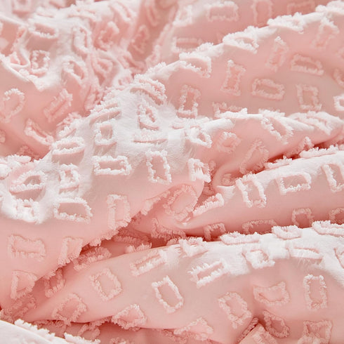 3 Set Flysheep Pieces Tufted Crib Bedding with Ruffle Fringe, Pink Ruffled Comforter with Fitted Sheet and Bed Skirt