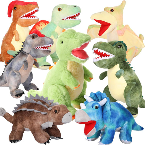 Leitee 8 Pcs Dinosaur Plush Toys Set | Soft Assortment of Tyrannosaurus & Triceratops for Boys Girls Birthday Gifts
