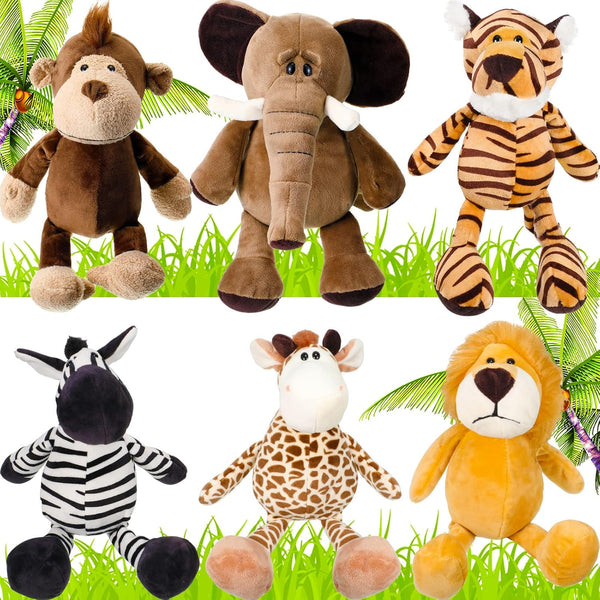 Zhanmai 6 Pieces Safari Stuffed Animals Plush Jungle Animal Toys Set for