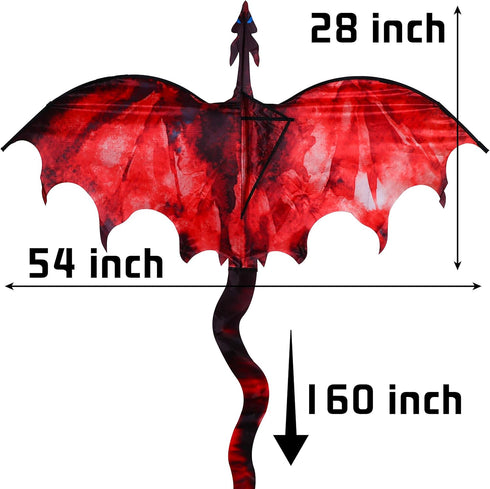 JEKOSEN Fiery Dragon 54" Huge Kite for Kids and Adults, Easy to Fly Single Line String with 160" Tail for Outdoor Games