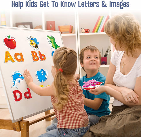 78 Magnetic Alphabet Set, 26 Uppercase, 26 Lowercase Letters & 26 Object Patterns, Educational Spelling Learning Toys