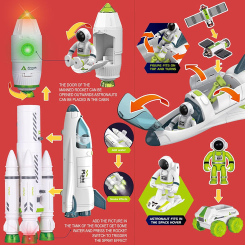 Space Rocket Shuttle Toy Set - Spacecraft Airplane Toys with Lights, Sound & Astronaut Figures for Kids