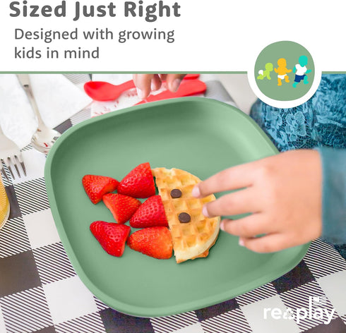 32 Oz. Set 4-9" 9" 1.25" Re-Play Toddler Plates - Deep-Walled Flat Kids Plates - Dishwasher & Microwave Safe - Made