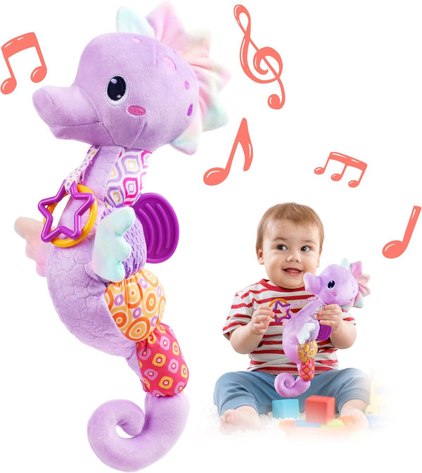 LIGHTDESIRE Baby Toys Musical Seahorse,Infant Stuffed Animals Toy with Crinkle & Rattles,Soft