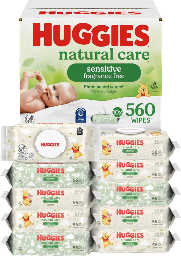 Huggies Natural Care Sensitive Baby Wipes, Unscented, Hypoallergenic, 99% Purified Water, 10