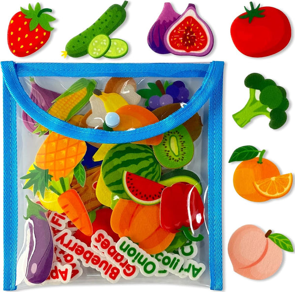 62 Felt Board Pieces for Learning Fruits and Vegetables, Felt Flannel Board for Kindergarten, Preschool, Toddlers