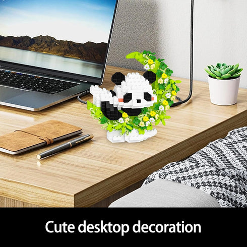 Set,Animal QISHOUTING Mini Panda Building Blocks with Flowers,Flowers Mini Building Micro Building Kits,Home Office