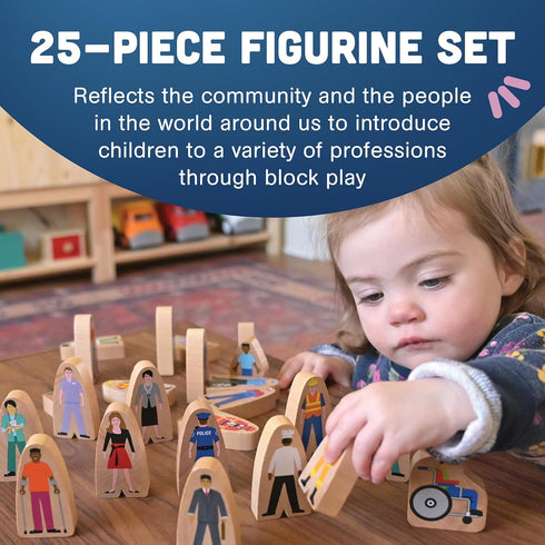 Constructive Playthings 25-Piece Wooden Community Helpers Figurine Set, Inclusive Diverse Wood Toy for Kids 3+