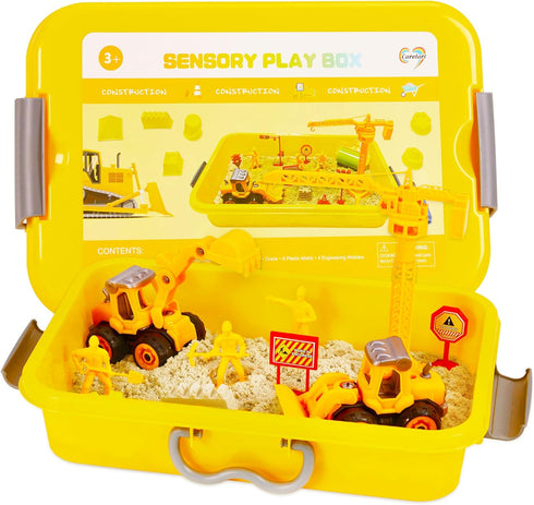Construction Sensory Bin - Tractor Sand Playset with Toy Truck, Play Sand and Signs, Sand Art Kit for Kids Ages 3 and Up