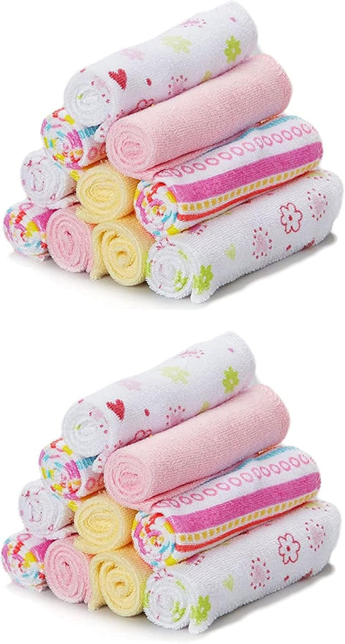 Spasilk Washcloth Wipes Set for Newborn Boys & Girls, Soft Terry Washcloth Set, Pack of 20, Pink Lines