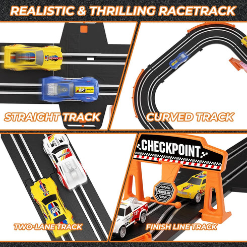 2-in-1 Sets 2 Counter 8-12 Slot Car Race Track - Electric Race Car Track with High-Speed Racing Cars, Dual Racing Game