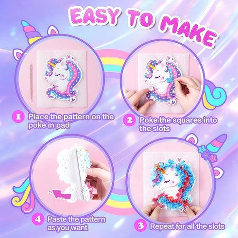 creative kimi 9PC 4-8 6-12 Set Poke Art Kit for Girls Ages | Princess Theme DIY Craft Kit | Mess-Free Fabric Puncture