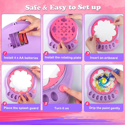 36 7 Set 4-12, 6 7 8 9 10 Spin Art Machine for Kids - Paint Spinner Art Craft Kit with Artboards & Colors - Arts