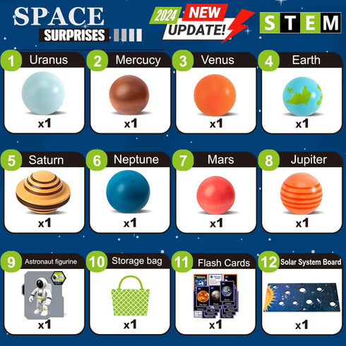30 COOLDUCK Pcs Wooden Solar System Model Board Toy Kit, Montessori Planet Balls Toys with Astronaut Figures, Preschool