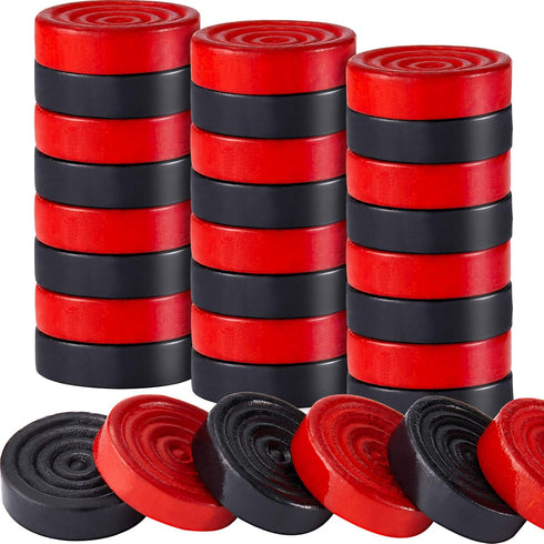 24 Pieces Wooden Checkers - 1.06 Inch Checkers Board Game Pieces in Drawstring Storage Pouch, Red and Black