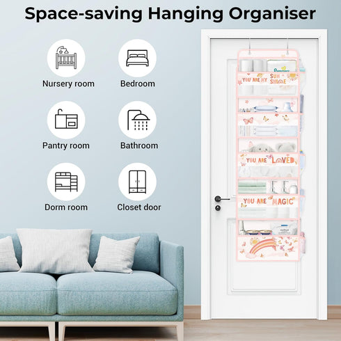 Closet 5-Tier Clastyle Rainbow Over the Door Organizer Cloud Nursery Hanging Storage Organizer for Girls Clothes Diaper