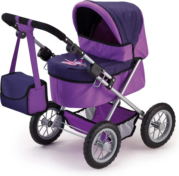 Bayer Designs Doll Pram for Dolls up to 18" - Easily Foldable Stroller, Adjustable Handle, Bag Included
