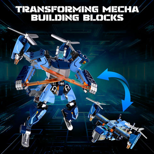 2-in-1 Set, Tenhorses Transformable Mech Building Switch Between Warrior Robot and Fighter Jet Model Kits Without