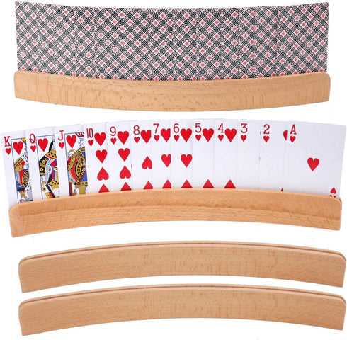 Tebery 4 Pack Wooden Playing Card Holder - Organizer Tray Racks with Natural Finish