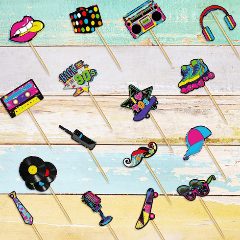 Clabby 32 Pieces 80s 90s Cupcake Topper Theme Decorations, Hip Hop Cake Supplies for Adults, Roller Skate