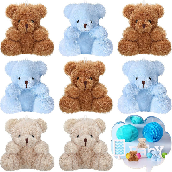 Threan 8 Pcs Mini Plush Bears, 4'' Small Bear Bulk Stuffed Animal Toys, Tiny Soft Dolls for Keychain Baby Shower Favors