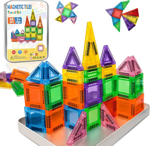 Kerhitoy 48PCS Mini Magnetic Tiles Travel Set 3+ Years | Kids Magnetic Building