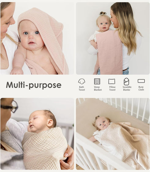 100% 32 32 Inches MairMore Hooded Baby Bath Towels, Muslin Cotton Baby Girl Towels with Hood for Neutral Newborn