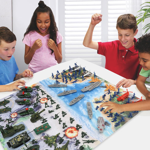 Playset Set 4-12 Army Men - Large Including Army Men Action Figures, Battle Mat, Army and Navy Weapon Gear Accessories