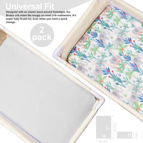 2 Pack, Pack 38x 24 Pack TILLYOU Mini Crib Sheets Fitted and Play Sheets for Toddler Mattress, Soft and Breathable n