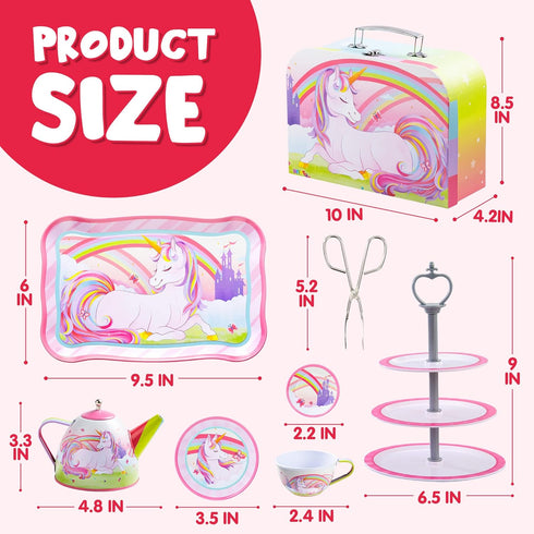 35Pcs Set Set, 3 4 5 6 JOYIN Unicorn Tea Party for Little Girls, Pretend Tin Teapot Princess Tea Time Play Kitchen Toy