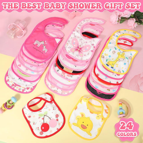 HooLing 24 Pack Soft Cotton Waterproof Bibs for Toddlers - Perfect for Feeding and Newborn Parties