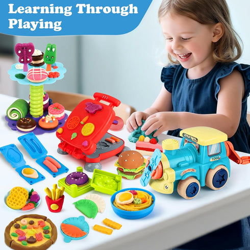 85 3 1 Sets 3-4-8, Playset, PCS in Dough for Kids Ages Art Crafts Dough Tools Kit, Train Engine Noodle Hamburger