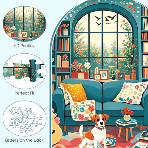 Amusding 300 Cozy 300 20.515 Piece Puzzle for Adults, Afternoon Jigsaw Puzzles, Vintage Living Room with Dog and Books