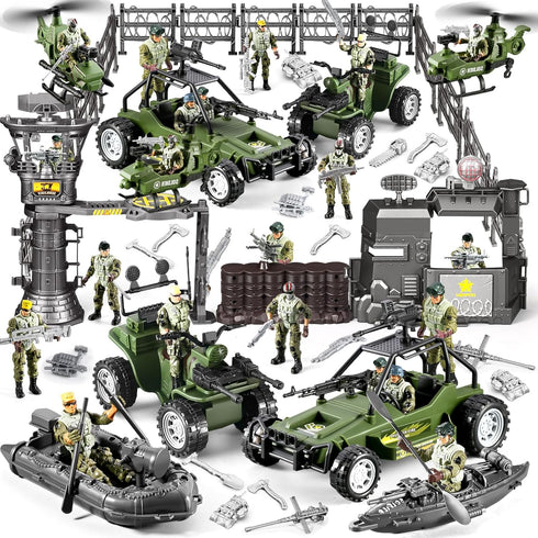 JASSKKBO 87-in-1 Army Men Toys Sets for Boys 4-7 8-12 , Military Base/Truck/Helicopter/Kayak