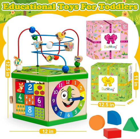 1 12-18 7-in-1 1-2, 1st Wooden Activity Cube for Year old, Month Boys & Girls, STEM Montessori Early Developmental