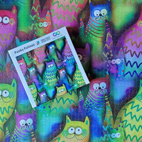 Better Me Funky Felines Square 1000 Piece Puzzle - Funny & Colorful Cat Puzzles for Adults 1000 Piece, Unusual Trippy Smiling Kitty Cats Puzzle
